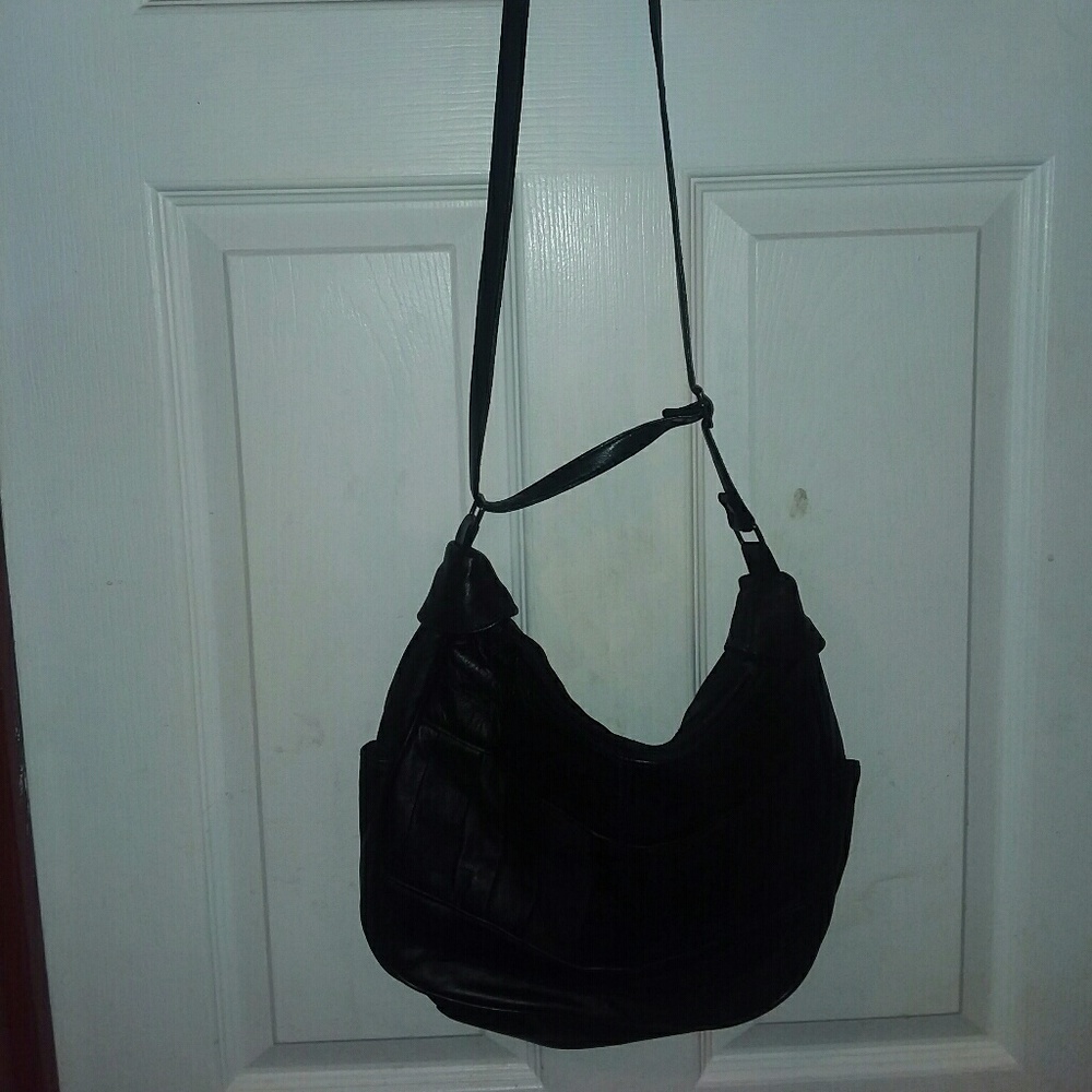 Long strap Black Leather Purse
